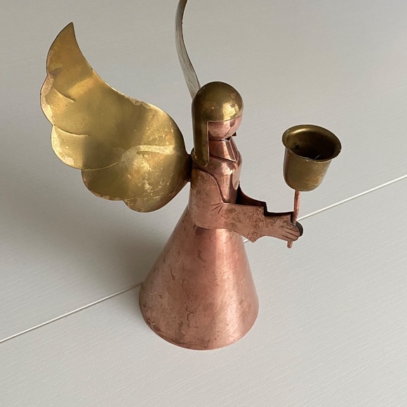 Vintage Golden Brass and Copper Angel Candle Holder O/S - Picture 10 of 14